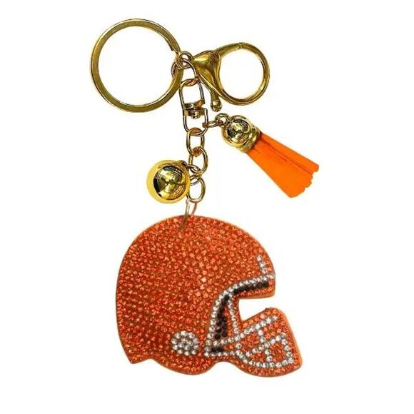 Queens Designs Accessories - Football Helmet Crystal Keychains Bag Charms Orange